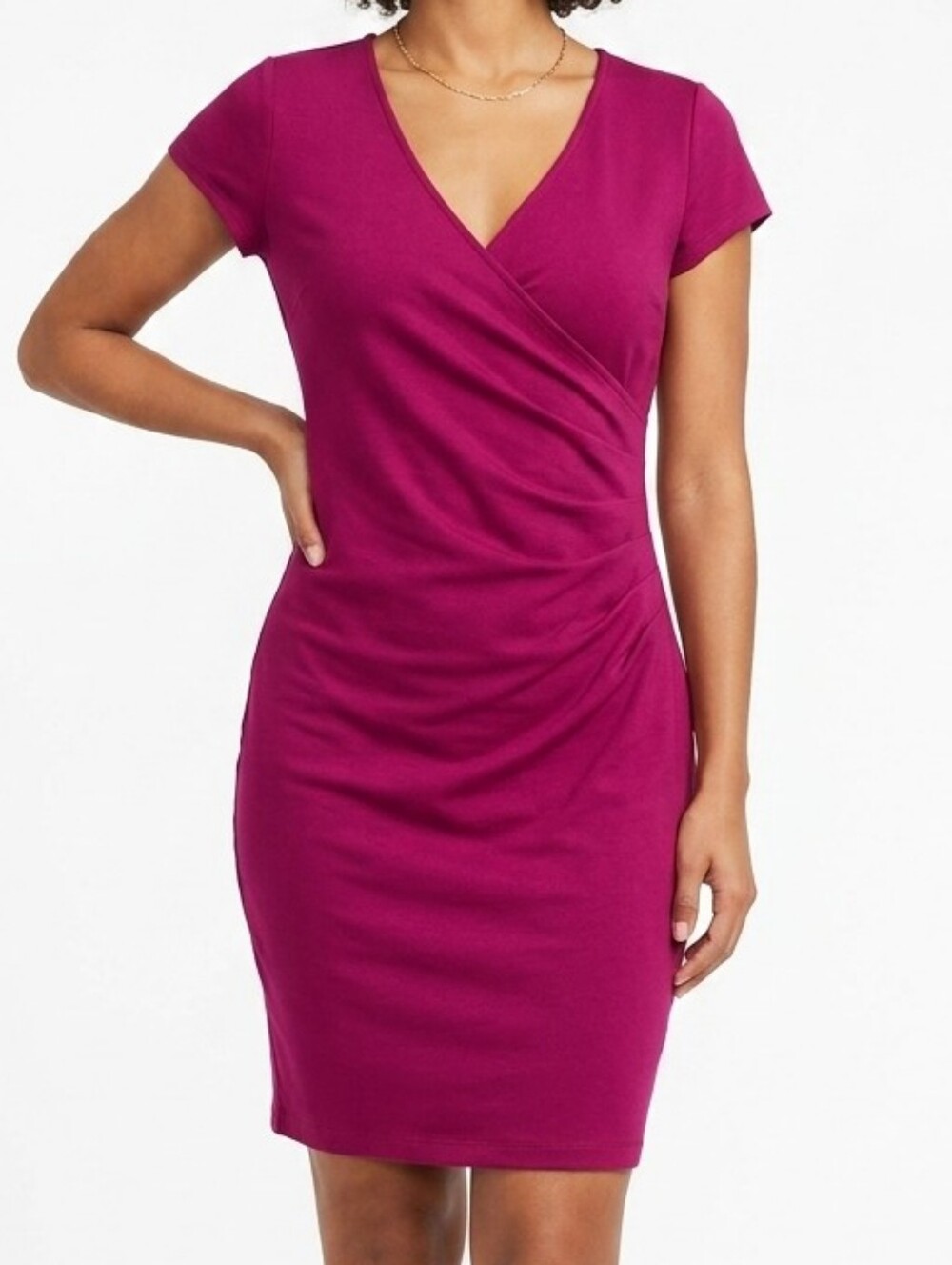 Women’s Magenta Faux-Wrap Short Sleeve Dress